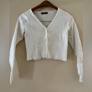 Brandy Melville Cream Ribbed Button-Down Shirt
